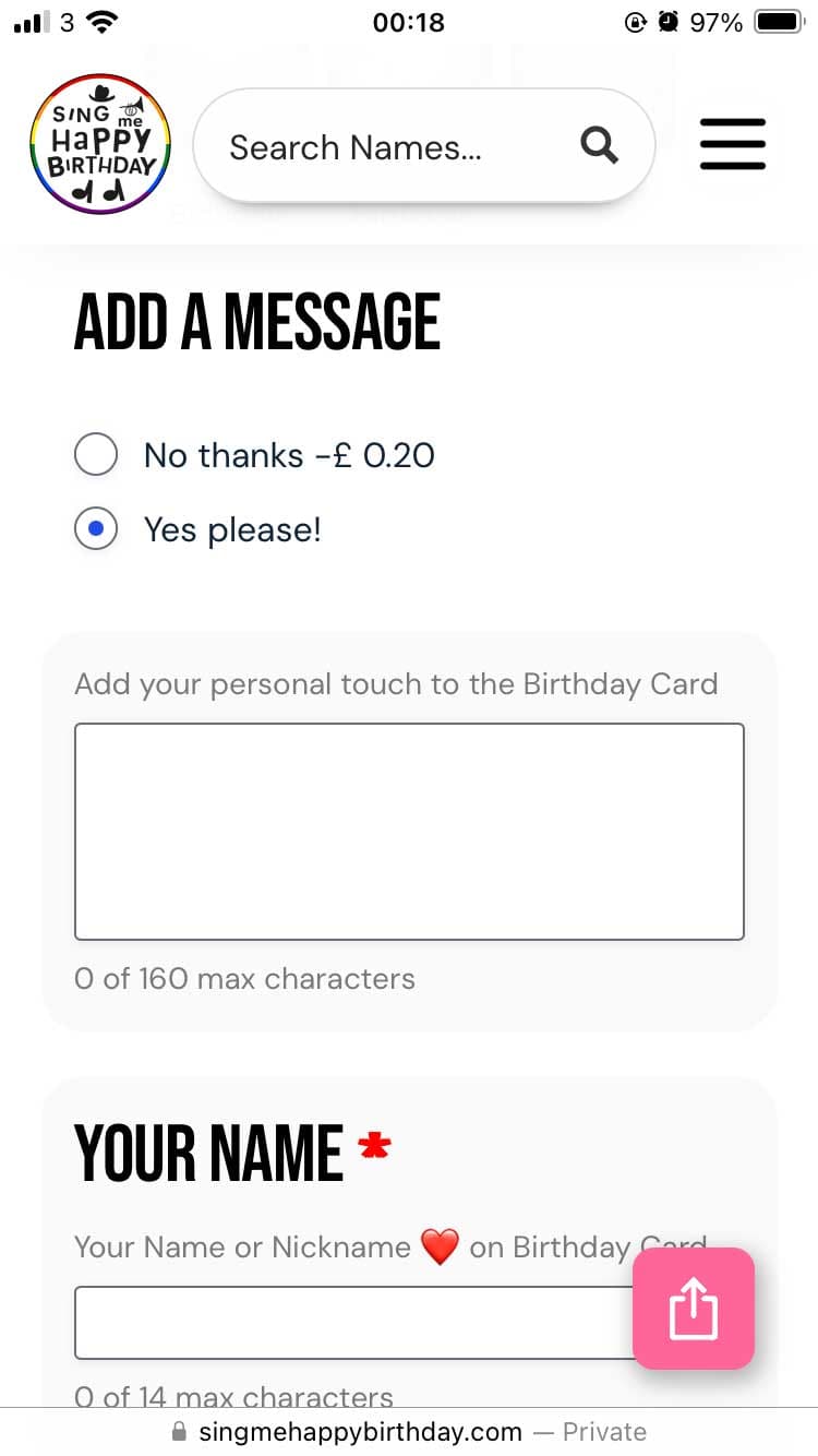 Personal message input interface