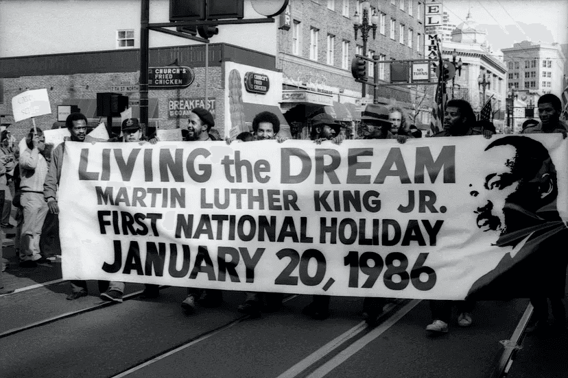 Stevie Wonder performing at the first official MLK Day celebration in 1986