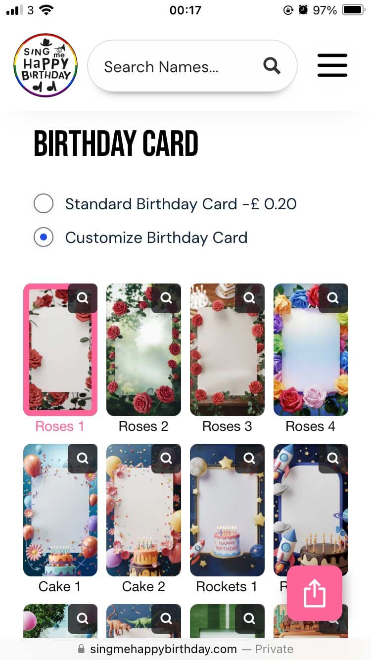 Background selection interface showing various themes