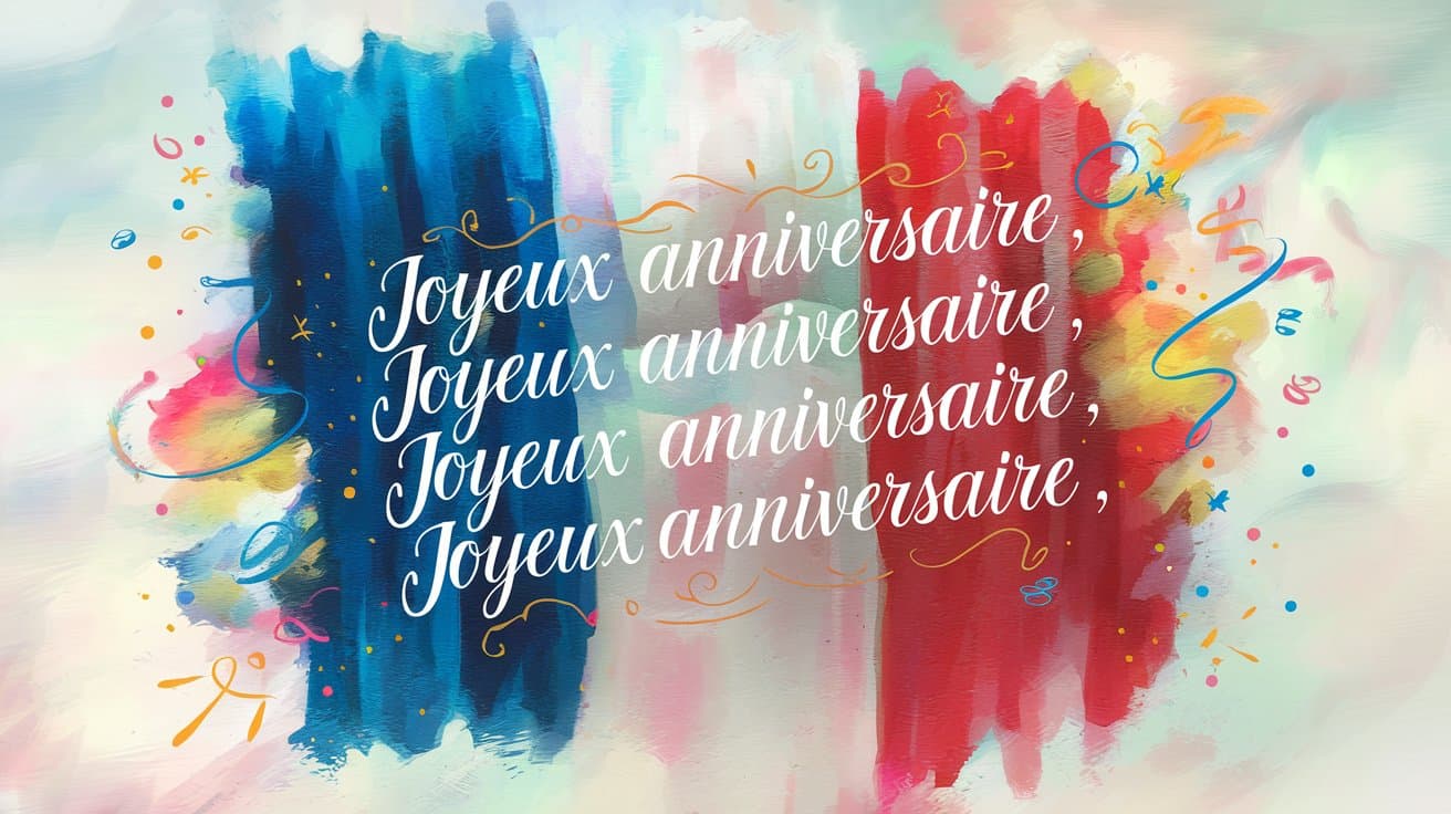 Happy Birthday song lyrics in French with Eiffel Tower silhouette